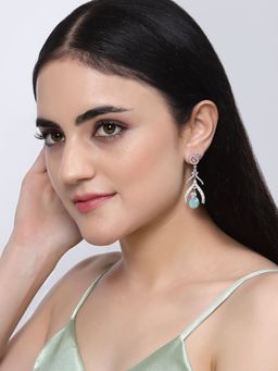 ZENEME - Rhodium-Plated Blue American Diamond Studded Teardrop & Quirky Earrings for Women