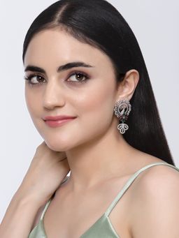 ZENEME - Rhodium-Plated American Diamond Crystal Peacock Dangler Earrings for Women