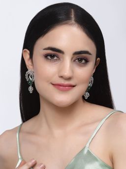 ZENEME - Rhodium-Plated American Diamond Crystal Peacock Dangler Earrings for Women