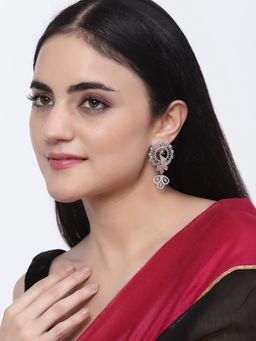 ZENEME - Rhodium-Plated American Diamond Crystal Peacock Dangler Earrings for Women