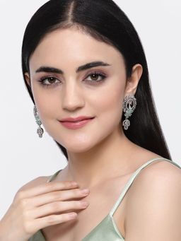 ZENEME - Rhodium-Plated American Diamond Crystal Peacock Dangler Earrings for Women