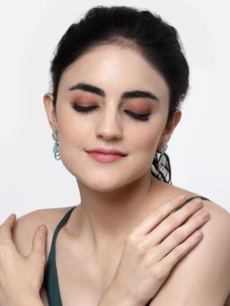 ZENEME - Rhodium Plated Teardrop Shaped Green American Diamond Studded Drop Earrings for Women