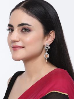 ZENEME - Rhodium-Plated Brass Orange Ad Studded Contemporary Drop Earrings for Women