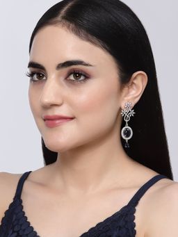 ZENEME - Rhodium-Plated Brass Blue Ad Studded Contemporary Drop Earrings for Women