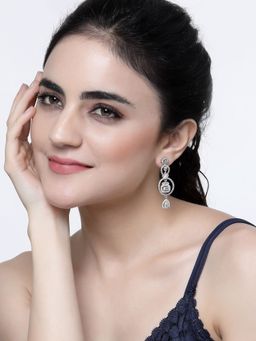 ZENEME - Rhodium-Plated White American Diamond Drop Earring for Women