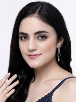 ZENEME - Rhodium-Plated Pink American Diamond Drop Earring for Women