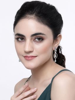 ZENEME - Rhodium-Plated Lime Green American Diamond Drop Earring for Women