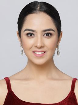 ZENEME - Rhodium-Plated Silver Toned American Diamond Studded Quirky Shaped Drop Earrings