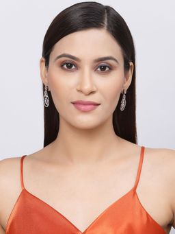 ZENEME - Rose Gold Gunmetal Toned American Diamond Studded Quirky Shaped Drop Earrings