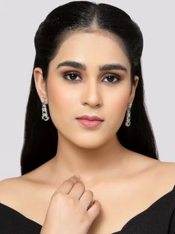 ZENEME - Rose Gold Gun Metal Toned Green American Diamond Minimalist Drop Earrings for Women