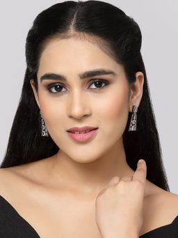 ZENEME - Rose Gold Plated Gunmetal White Contemporary Drop Earrings for Women