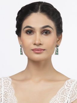 ZENEME - Rhodium Plated Silver Toned Green Ad Contemporary Drop Earrings for Women