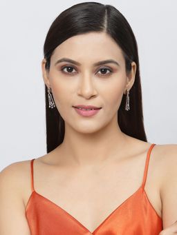 ZENEME - Rose Gold Gunmetal Toned Red American Dimond Studded Drop Earrings for Women