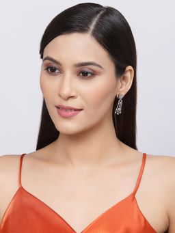 ZENEME - Rose Gold Gunmetal Toned White American Dimond Studded Drop Earrings for Women