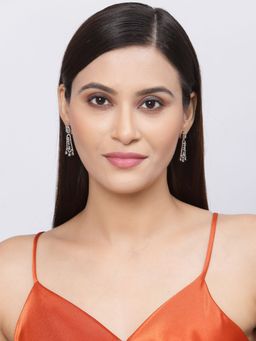 ZENEME - Rose Gold Gunmetal Toned Sea Green American Dimond Studded Drop Earrings for Women