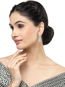 ZENEME - Rhodium-Plated American Diamond Contemporary Crystal Drop Earrings for Women