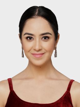 ZENEME - Rose Gold Gunmetal American Diamond Contemporary Crystal Earrings for Women