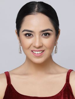 ZENEME - Rhodium-Plated American Diamond Contemporary Crystal Drop Earrings for Women