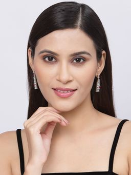 ZENEME - Rhodium-Plated American Diamond Contemporary Crystal Drop Earrings for Women