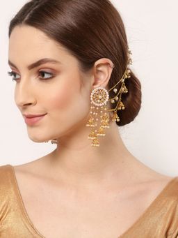 ZENEME - Gold Plated Circular Drop Earrings with Ear Chain for Women