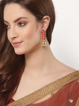 ZENEME - Gold-Plated Crawler Leaf Shaped Jhumkas Earrings for Women