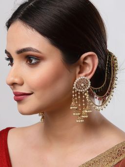 ZENEME - Gold Plated Multi Strand Earrings with Pearl Ear Chain for Women