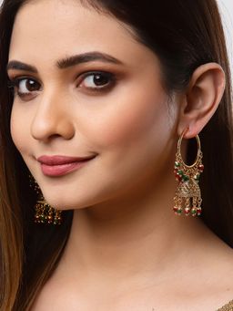 ZENEME - 18 K Gold Plated Multicolour Pearl Hoop & Drop Jhumkis Earrings for Women