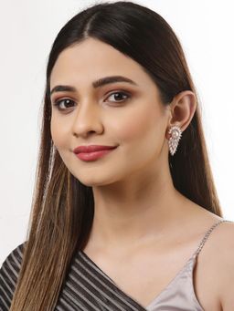 ZENEME - Rose Gold Plated Crystal Ad Studded Crescent Drop Earrings for Women