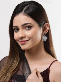 ZENEME - Rhodium Plated Silver Toned Red Ad Geometric Drop Earrings for Women