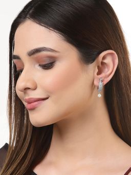 ZENEME - Rhodium Plated Silver Toned American Diamond Peacock Hoop Earrings for Women