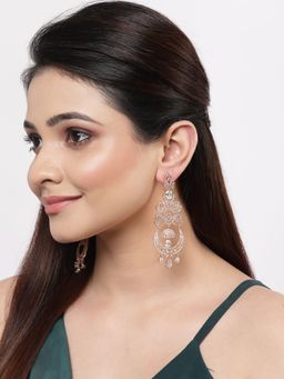 ZENEME - Rose Gold-Plated White American Diamond Studded Drop Earrings for Women