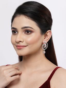 ZENEME - Rhodium-Plated Silver Toned American Diamond Circular Drop Earring for Women