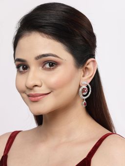 ZENEME - Rhodium-Plated Silver Toned American Diamond Circular Drop Earring for Women