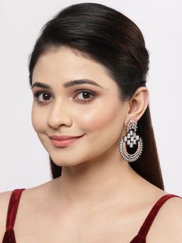 ZENEME - Rose Gold Plated Gunmetal Toned White American Diamond Dangle Drop Earring for Women