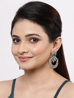 ZENEME - Rose Gold Plated Gunmetal Toned Green American Diamond Dangle Drop Earring for Women