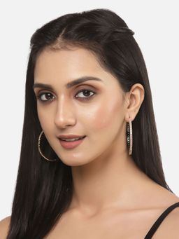 ZENEME - Rose Gold Plated Gunmetal Brass Hoop American Diamond Earring for Women