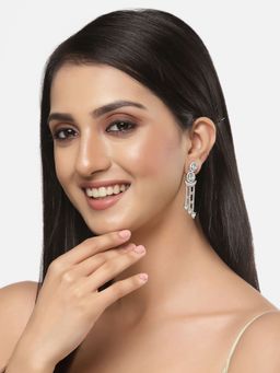 ZENEME - Rhodium-Plated Crystal Green American Diamond Dangler Earrings for Women