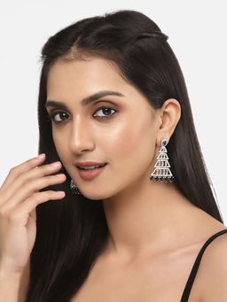 ZENEME - Rhodium-Plated Blue Crystal Ad Studded Triangular Shaped Drop Earrings for Women