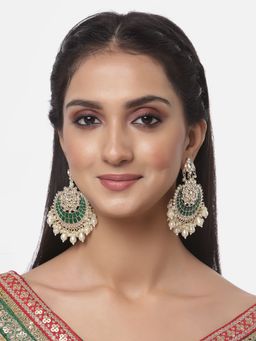 ZENEME - Gold-Plated Kundan Studded Classic Chandbali & Drop Pearl Earrings for Women & Girls