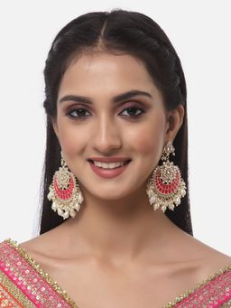 ZENEME - Gold-Plated Kundan Studded Classic Chandbali & Drop Pearl Earrings for Women & Girls