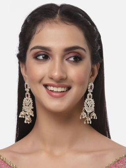 ZENEME - Gold-Plated Kundan Red Contemporary Cluster Drop Earrings for Women