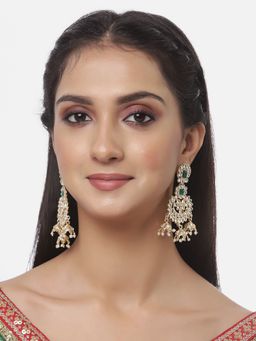 ZENEME - Gold-Plated Kundan Green Contemporary Cluster Drop Earrings for Women
