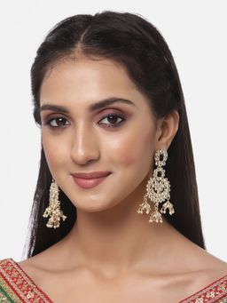 ZENEME - Gold-Plated Kundan Black Contemporary Cluster Drop Earrings for Women