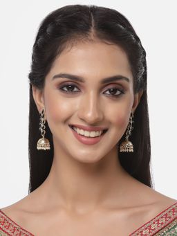 ZENEME - Gold-Plated Crawler Leaf Shaped Jhumkas Earrings for Women