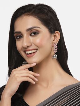 ZENEME - Silver Plated Oxidised Crawler Leaf Shaped Jhumkas Earrings for Women