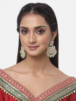 ZENEME - Gold-Plated Kundan Green Pearl Contemporary Dangler Earrings for Women