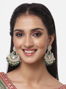 ZENEME - Gold-Plated Kundan Green Pearl Contemporary Dangler Earrings for Women