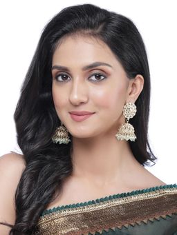 ZENEME - Gold-Plated Kundan & Blue Pearls Vilandi Jhumki Earrings for Women & Girls