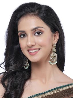 ZENEME - Gold-Plated Oxidised Kundan & Pearls Vilandi Jhumka Earrings for Women & Girls