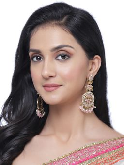 ZENEME - Gold-Plated Oxidised Kundan & Pearls Vilandi Jhumka Earrings for Women & Girls